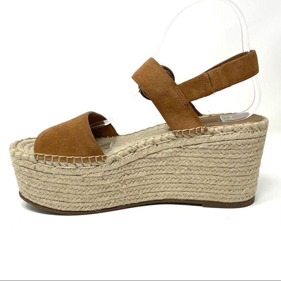 Marc Fisher LTD Rex Suede Platform Wedge Espadrille Sandals Tan Peep Toe 10 NIB - Picture 3 of 11